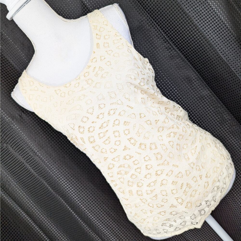 ANN TAYLOR LOFT! CREAM LACE OVER JERSEY, TANK STYLE TOP, BLOUSE, SHIRT! SZ XS
